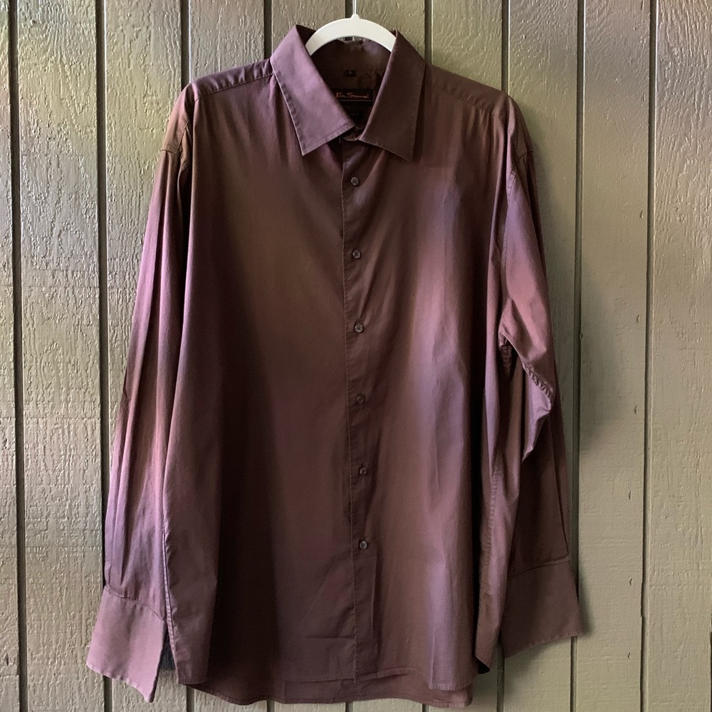 Ben Sherman Men's Brown Solid Stretch Button Down Shirt Size XL